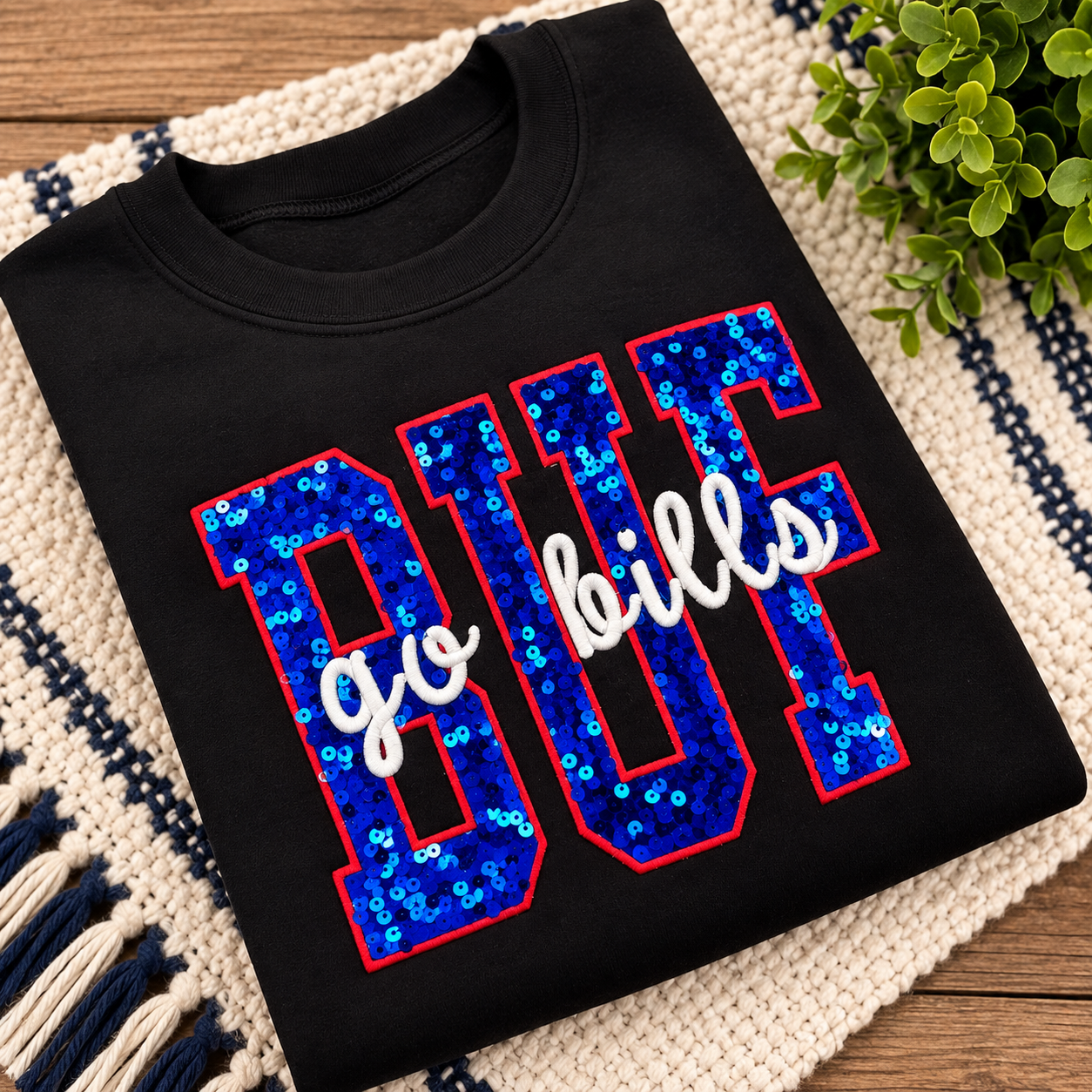 Buffalo Bills “Go Bills” Sequin Crewneck Sweatshirt | Youth & Adult