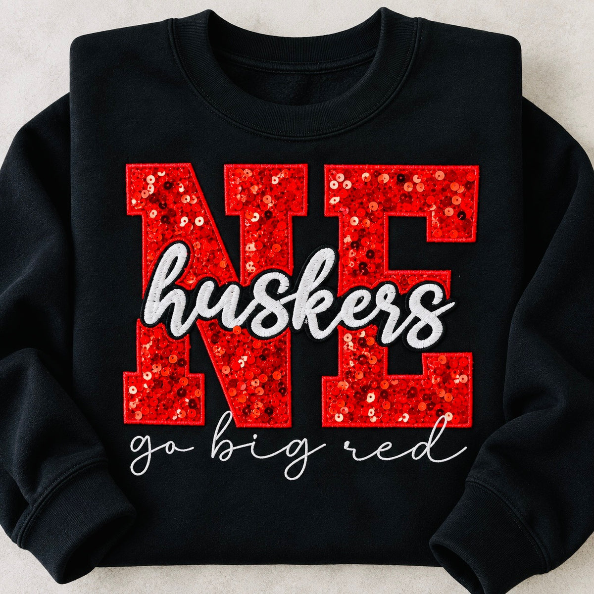 Nebraska sequin crewneck